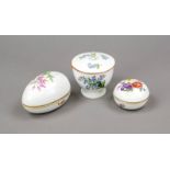 Three cover boxes, Meissen, marks 1x 1817-24, 2x after 1934, 1st choice, polychrome flower painting,