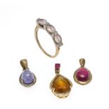 4-piece set GG 375/000 5.7 g and GG 585/000 2.6 g, with differently faceted colored stones 12 - 4