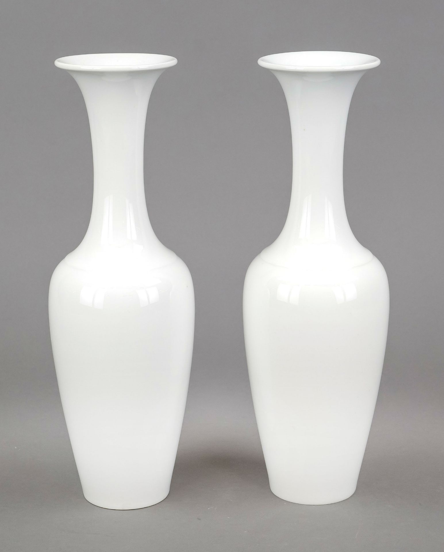 Two vases, KPM Berlin, mark 1962-1992, 2nd choice, shape Asia small, white, h. 28 cm