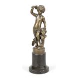Franz Iffland (1862-1935), boy sculpting a bust, patinated bronze on serpentine base, signed, h.
