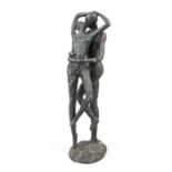 Unidentified sculptor, mid-20th century, stylized lovers, patinated bronze, indistinctly signed ''