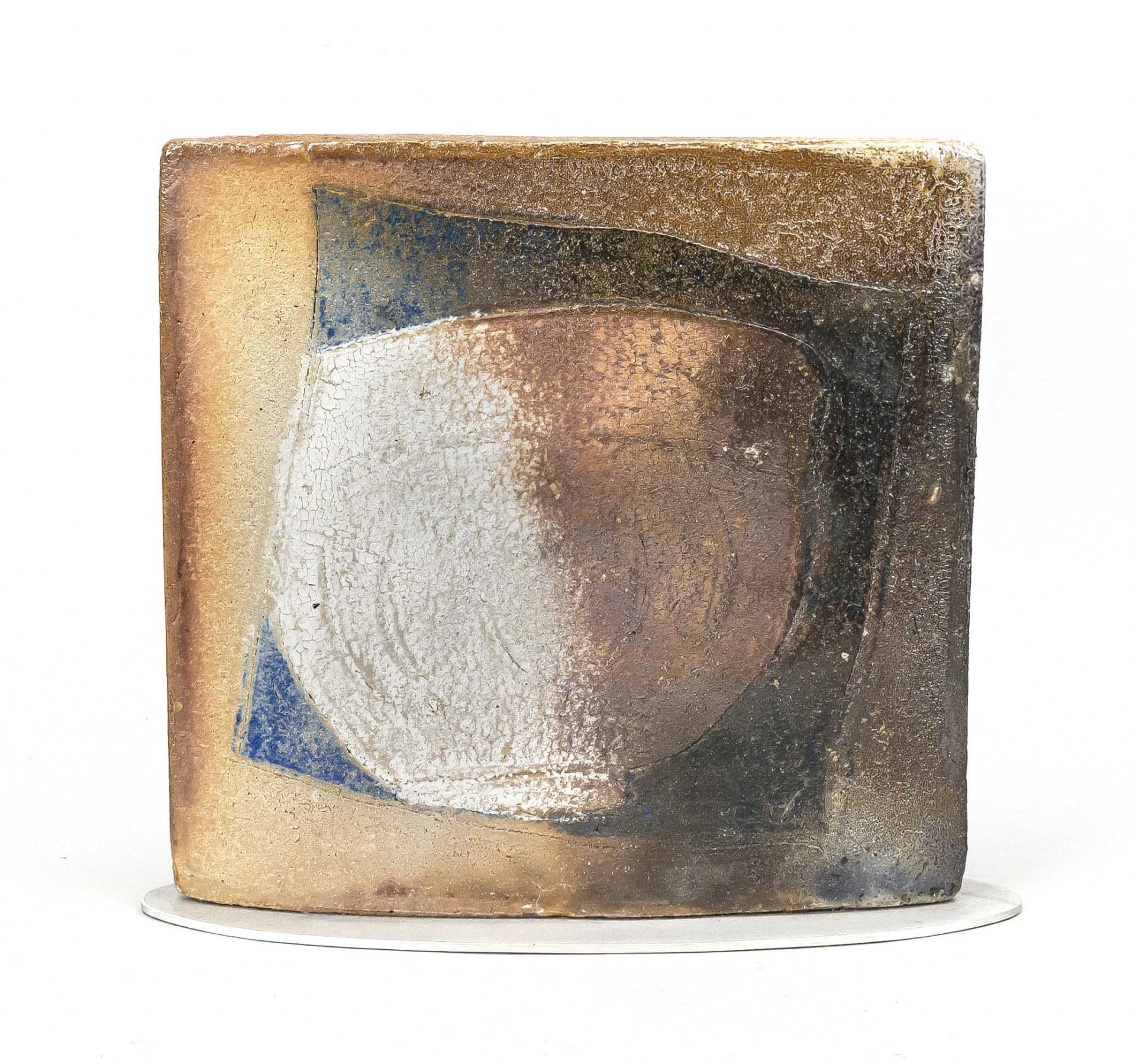 Martin McWilliam (*1957), vase object, polychrome painted ceramic on elliptical aluminum base, 33