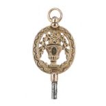 Antique pocket watch key, GG 585/000, 19th century, florally engraved with vase, length approx. 3.