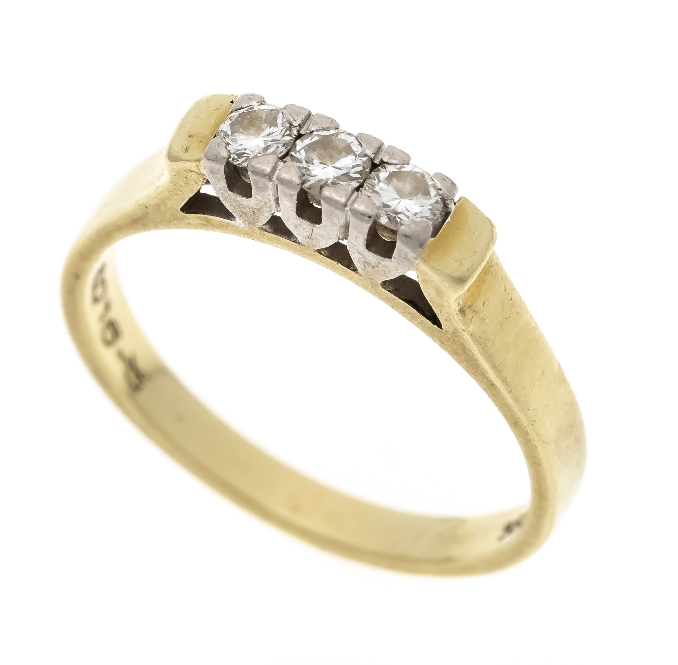 Riviére diamond ring GG/WG 585/000 with 3 brilliant-cut diamonds, total 0.15 ct W/VS-SI, RG 56, GF