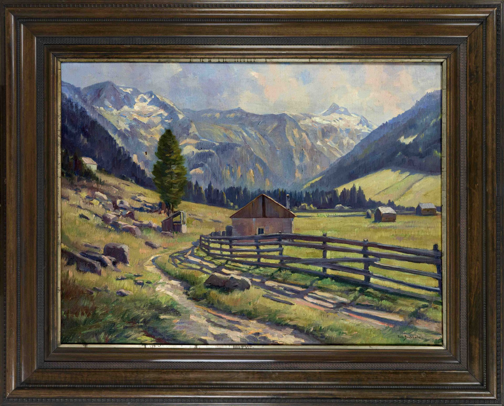 Robert Buchholz (1865-?), large Alpine landscape, oil on canvas, signed lower right ''Rob.