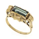 Gemstone ring circa 1930 GG 333/000 with a baguette-shaped faceted synthetic spinel 10.6 x 4.7 mm,