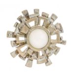 Paco Rabanne, Paris, metal brooch with white gemstone cabochon, d. 80 mm, 52.5 g