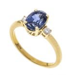 Sapphire-brilliant ring GG 750/000 with an oval faceted sapphire 2.15 ct in a luminous blue,