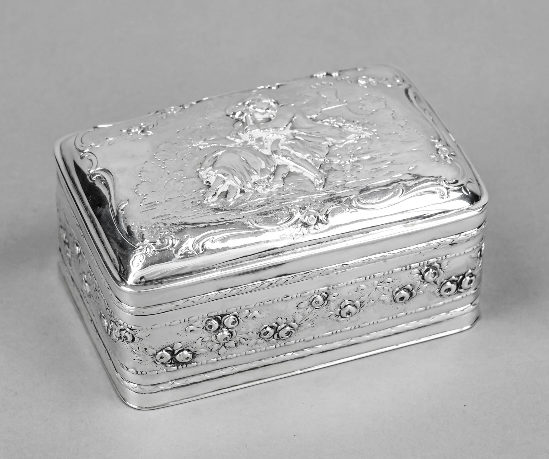 Rectangular lidded box, German, maker's mark J. D. Schleissner & Söhne, Hanau, silver 830/000,