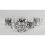 Six Art Nouveau tea glass holders, German, c. 1900, maker's mark WMF, Geislingen, ostrich mark,