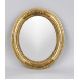 Mirror, 19th/20th century, oval wooden frame with sculpted floral decoration, gold painted,