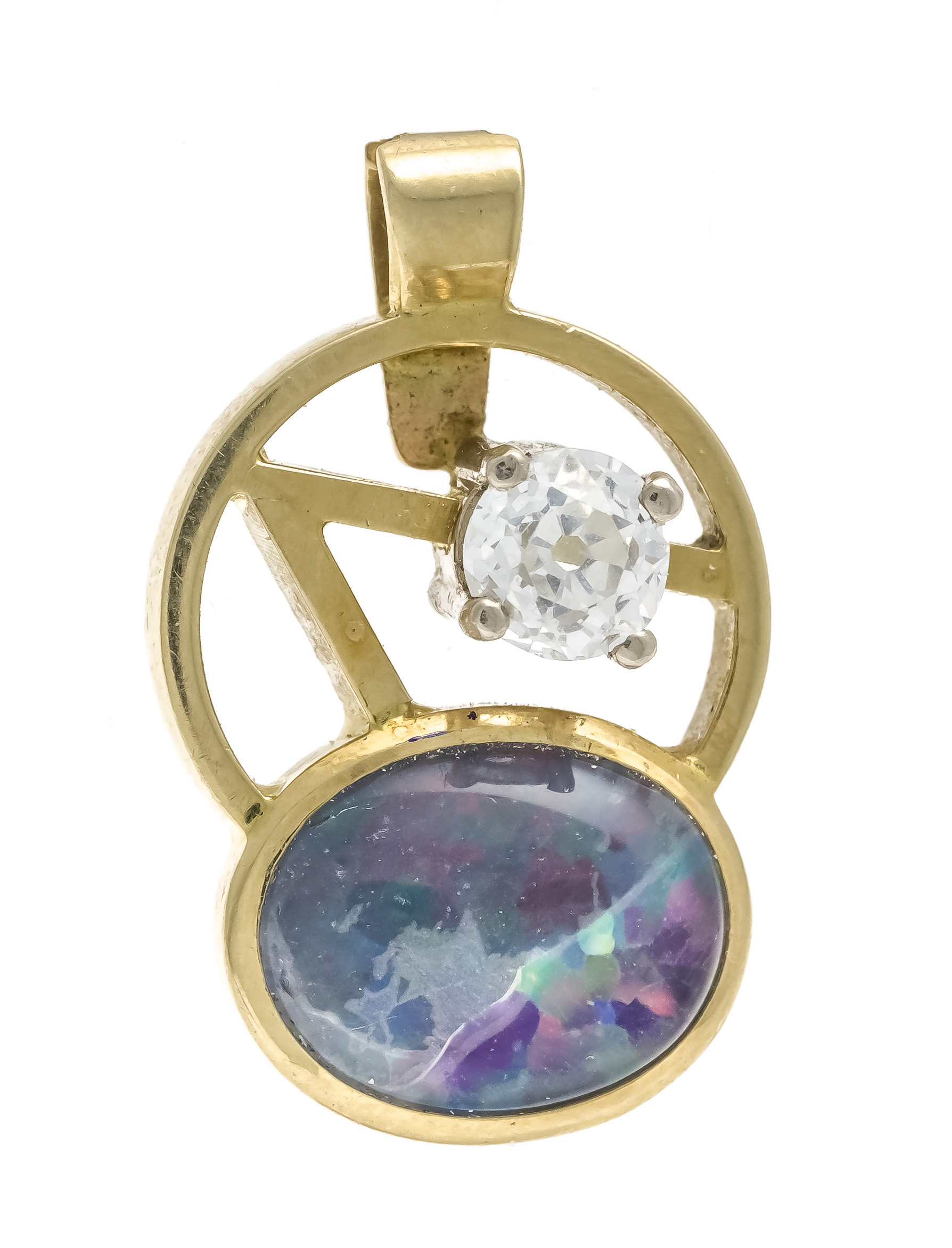 Opal old-cut diamond pendant GG 585/000 with an oval opal triplet 10 x 8 mm, color play partially