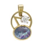 Opal old-cut diamond pendant GG 585/000 with an oval opal triplet 10 x 8 mm, color play partially