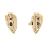 Multicolor ear studs GG 585/000 with differently faceted coloured stones 2.8 - 1.1 mm, including