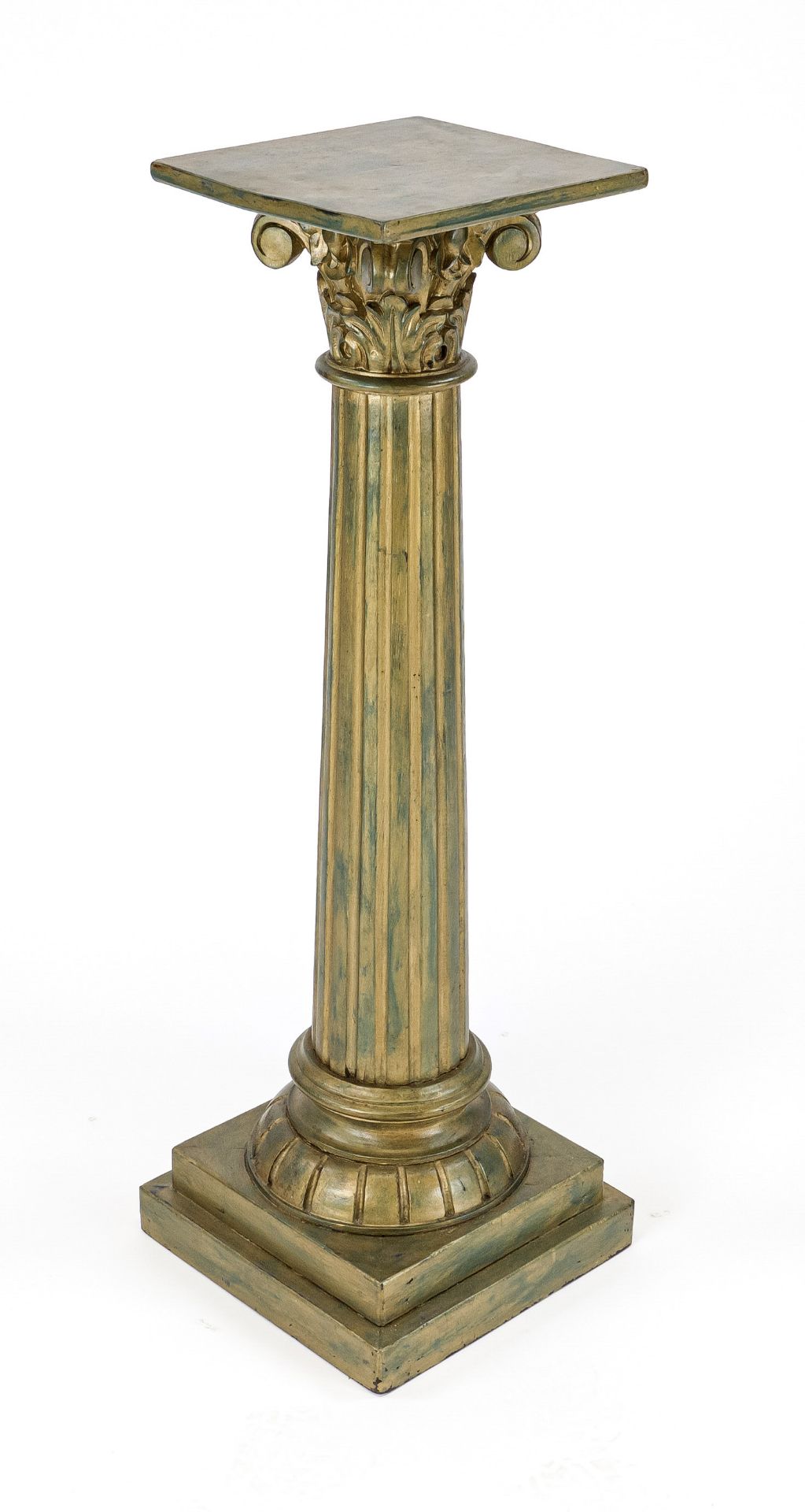 Floral column in Wilhelminian style, 20th century, wood painted greenish-gold, 98 x 26 x 26 cm