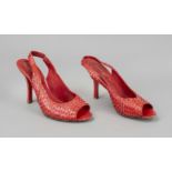 Louis Vuitton, sling peep-toes, signal red patent leather with decorative stitching in the same