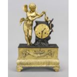 Empire bronze mantel clock, 1st half 19th century, angel with snake on burnished clock base,