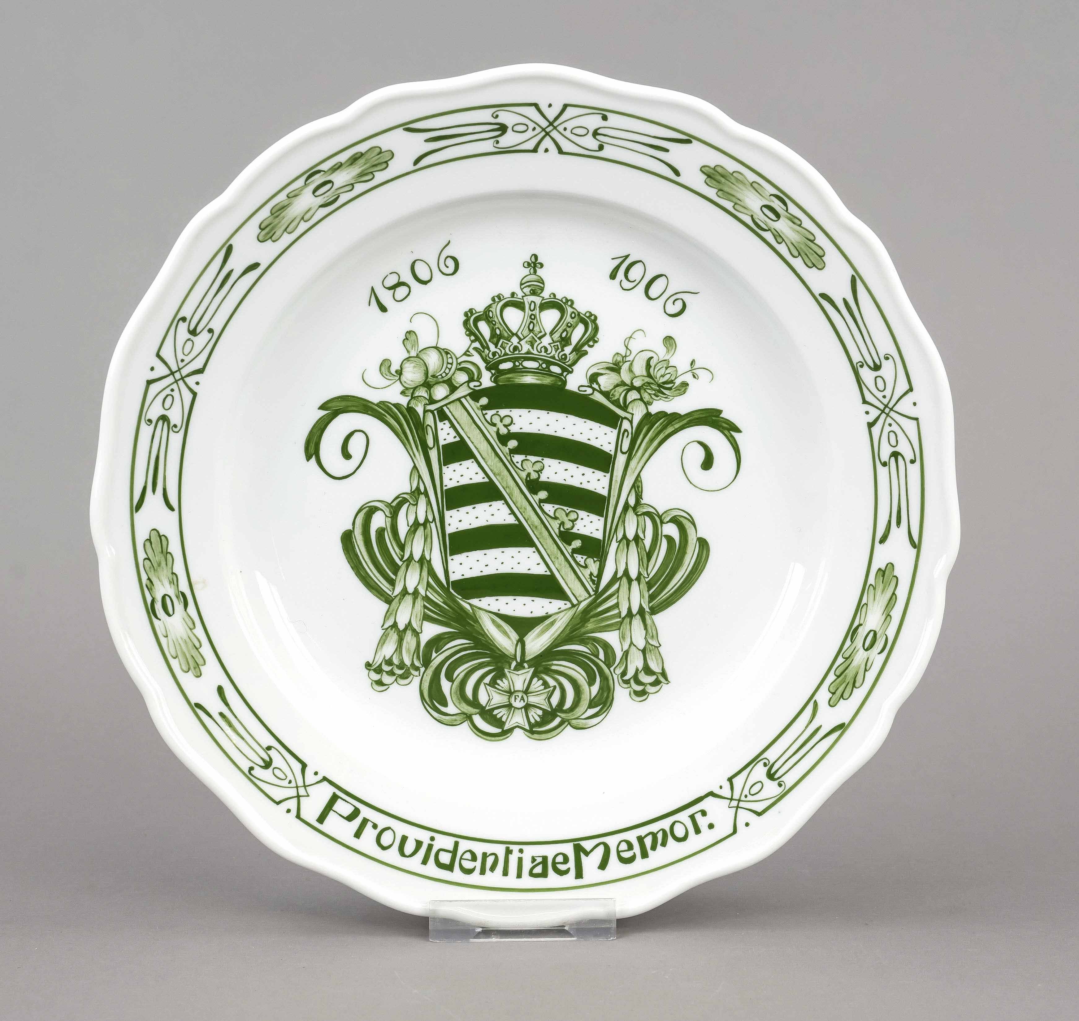 Anniversary plate, Meissen, Knauf period (1850-1924), 2nd choice, with green coat of arms