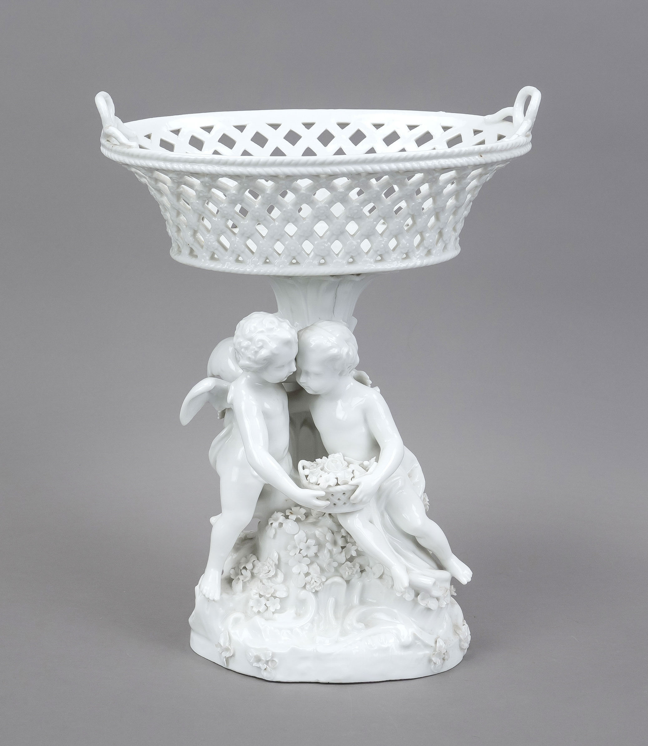 Centerpiece, Meissen, Marcoloni mark, model no. 1933 ?, on a curved terrain plinth with palmette