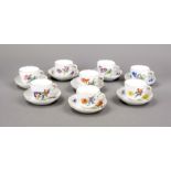 Eight demitasse cups with saucer, Meissen, post-1950, 1st and 2nd century, new cut-out shape,