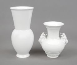 Two vases, KPM Berlin, marks 1962-92, 1st and 2nd choice, white, Halle vase, designed by