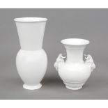 Two vases, KPM Berlin, marks 1962-92, 1st and 2nd choice, white, Halle vase, designed by