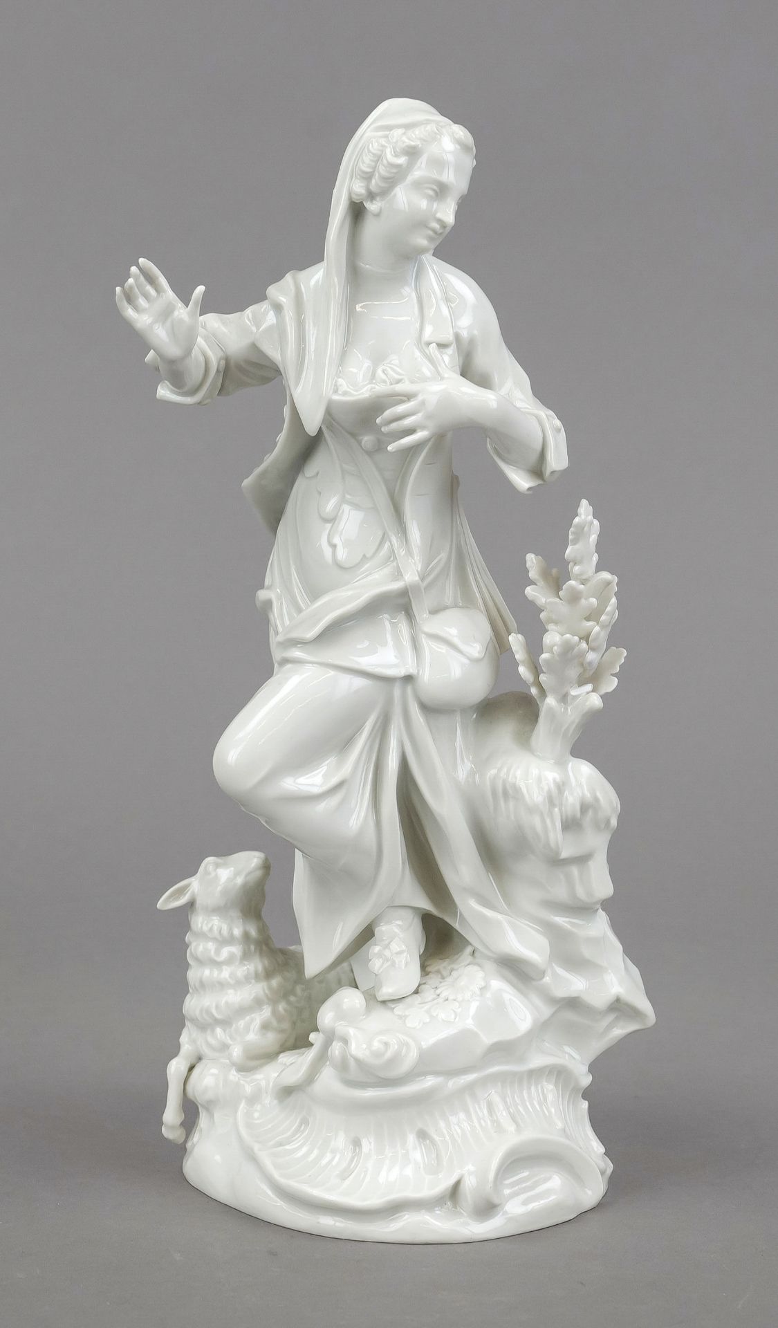 Shepherdess with sheep, Meissen, mark after 1934, deputation, year mark for 1958, model no. 1323,