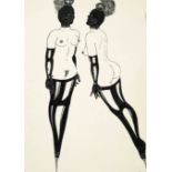 Erotica -- anonymous artist c. 1970, three explicitly erotic drawings with dominatrix and SM motifs,