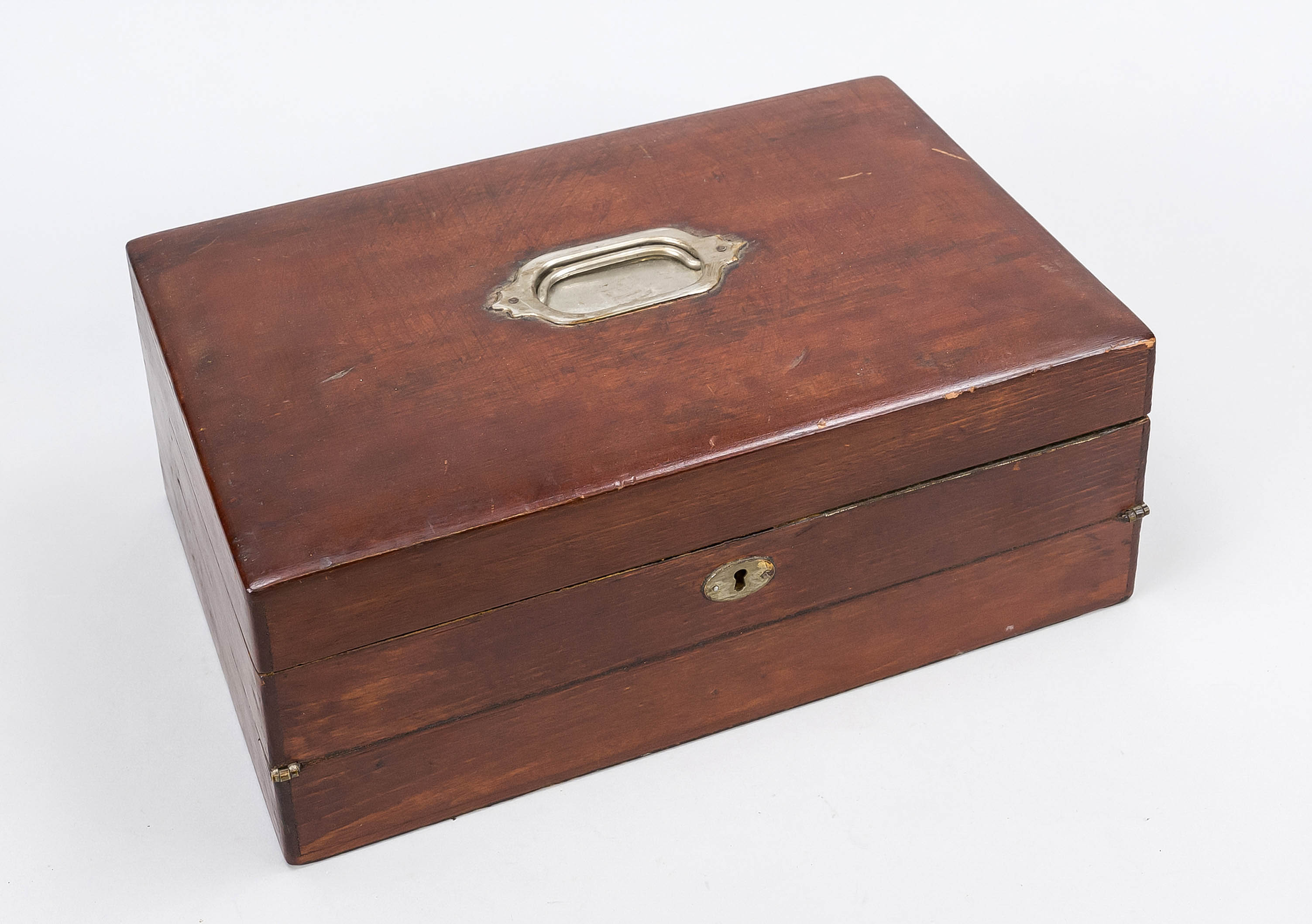 Travel writing desk, England c. 1900, probably mahogany. Hinged and with compartments for documents, - Image 2 of 2
