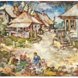 Hungarian painter mid 20th century, expressive view of the Hungarian village Nagyberény, oil on