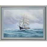 Unidentified marine painter 2nd half 20th century, Sailboat on heavy seas, oil on canvas,