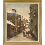 G. de Wildes, 1st half of the 20th century, Old Town Lane with a Vendor, oil on canvas, signed lower