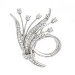 Brilliant brooch WG 750/000 with 36 brilliant-cut diamonds and 17 octagonal diamonds, total 0.95