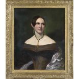 Anonymous portrait painter c. 1820, representative bust portrait of a lady with gold jewelry, oil on