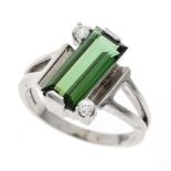 Tourmaline diamond ring WG 585/000 with a faceted tourmaline baguette 12 x 5.5 mm in a slightly