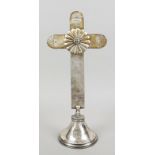 Standing crucifix, 20th century, plated, round domed stand with crowned coat of arms decoration,