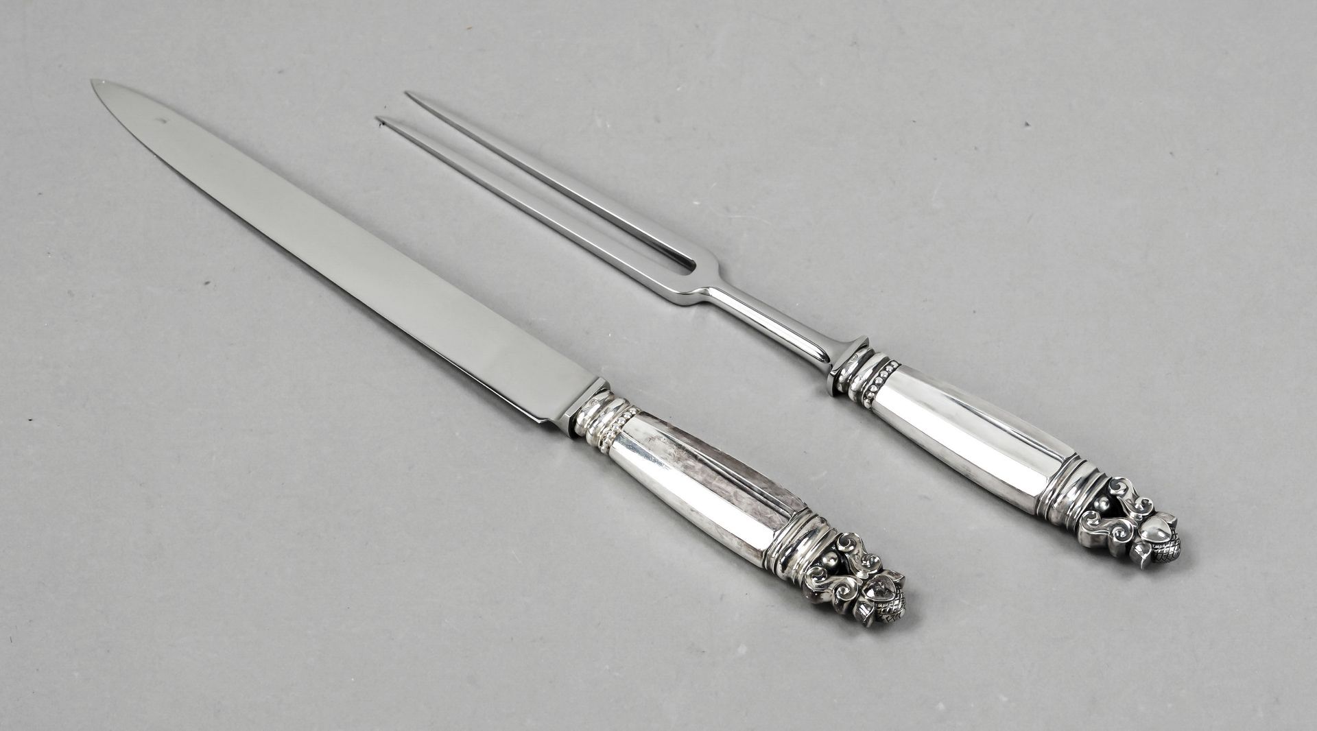 Two-piece carving set, Denmark, mark after 1945, master's mark Georg Jensen, Copenhagen, sterling