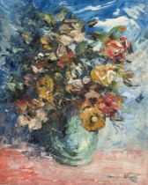 Francisco Camps-Ribera (1895-1992), Spanish painter from Barcelona, Impressionist floral still life,
