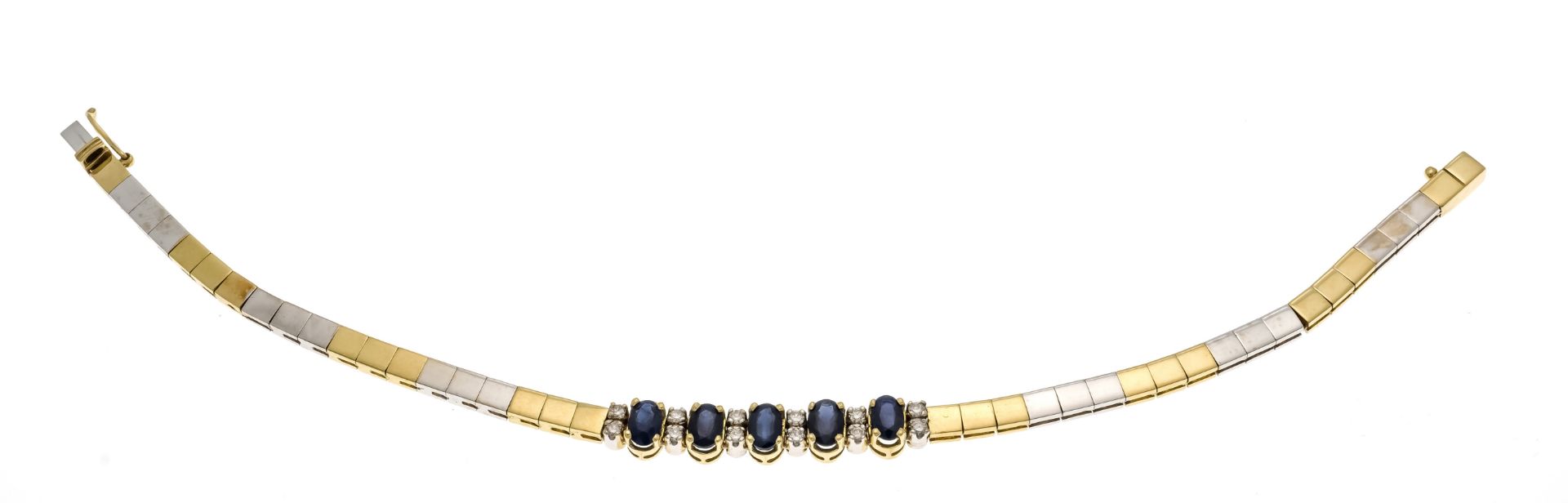 Sapphire-brilliant bracelet GG/WG 750/000 with 5 fine oval faceted sapphires 6 x 4 mm in good