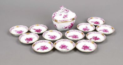 Twelve confectionery bowls and a lidded box, Herend, 2nd half of the 20th century, Apponyi