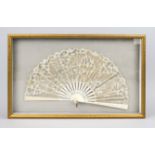 Fan in a display case frame, fan 19th century, leg rods covered with semi-transparent gauze fabric