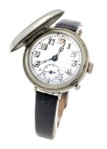 early jump cover wristwatch in nickel case, around 1900, back with engraving, plexiglass, white