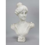 Guglielmo Pugi (1850-1915), Italian sculptor, graceful Art Nouveau bust of a girl, white marble,