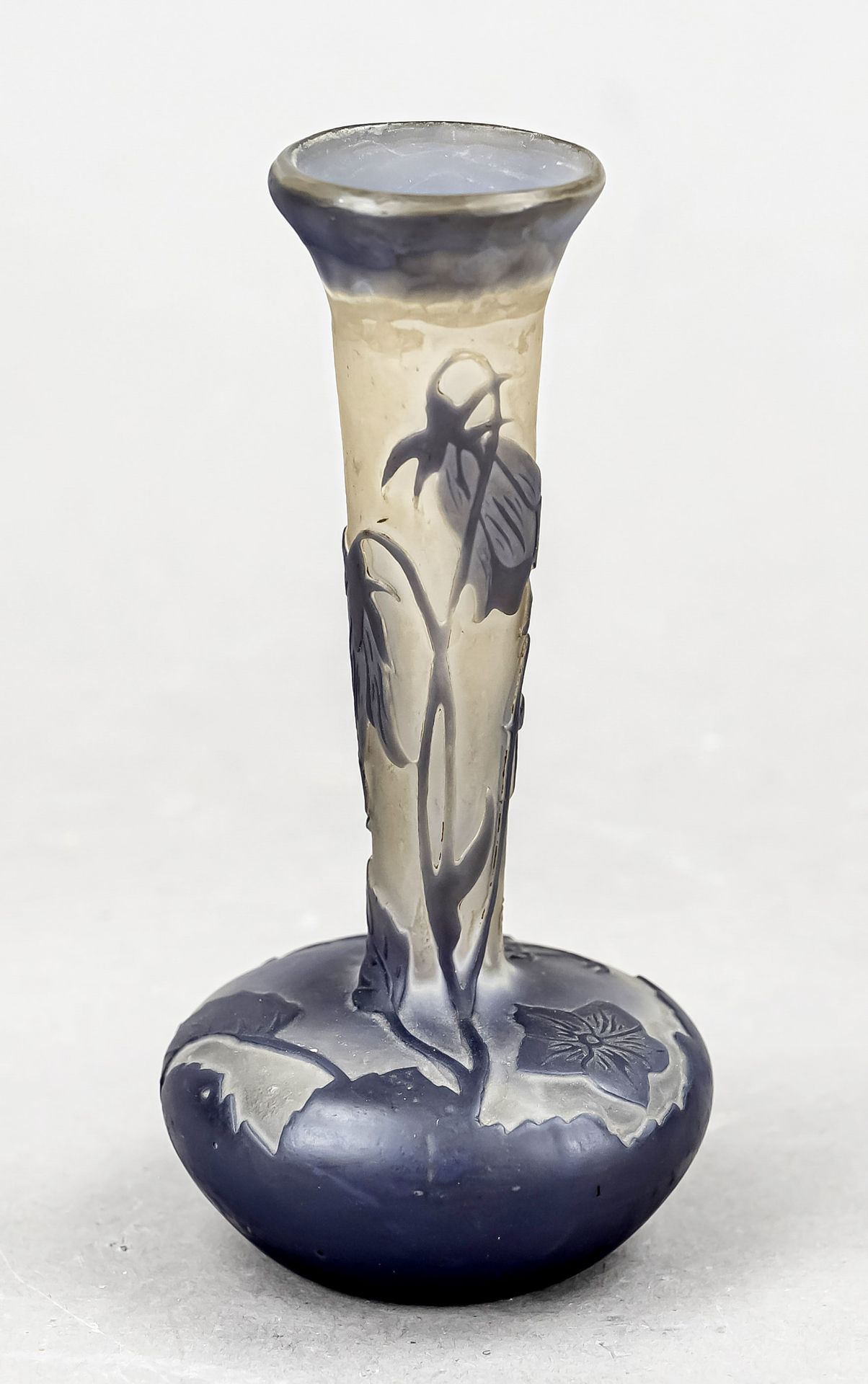 Vase, France, c. 1900, Emile Gallé, Nancy, round base, pressed bulbous body, slender neck with