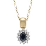 Sapphire-brilliant pendant GG/WG 585/000 with an oval faceted sapphire 7 x 5 mm and 12 brilliant-cut