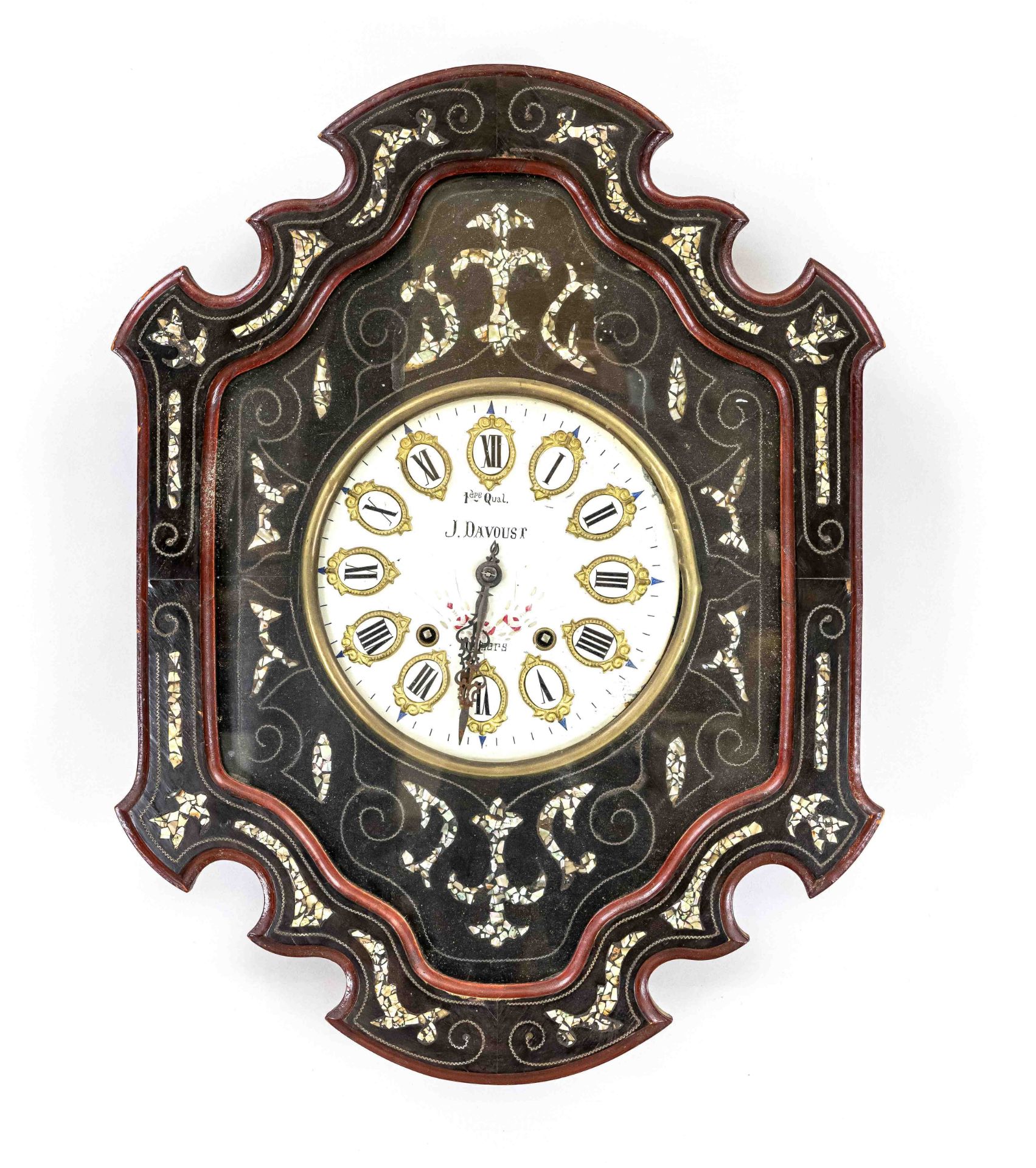 Ox-eye, wall clock, wood, lacquered in two colors, marked'' J. Davoust - Mamers '', France 2nd