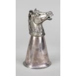 Figural tumblers, 2nd half 20th century, plated, horse's head, conical cup with flared lip rim, h.