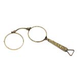 Lorgnon Metal gold-plated, partially ornamentally blackened, lenses d. 37 mm, l. 10.9 cm, rubbed, 29