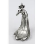 Art Nouveau figurative fuse, around 1900, pewter (Bitter & Gobbers). Lady in a nightdress with an