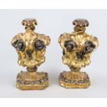 Pair of Baroque decorative wall vases, 18th century, carved, set and gilded wood, h. 31 cm